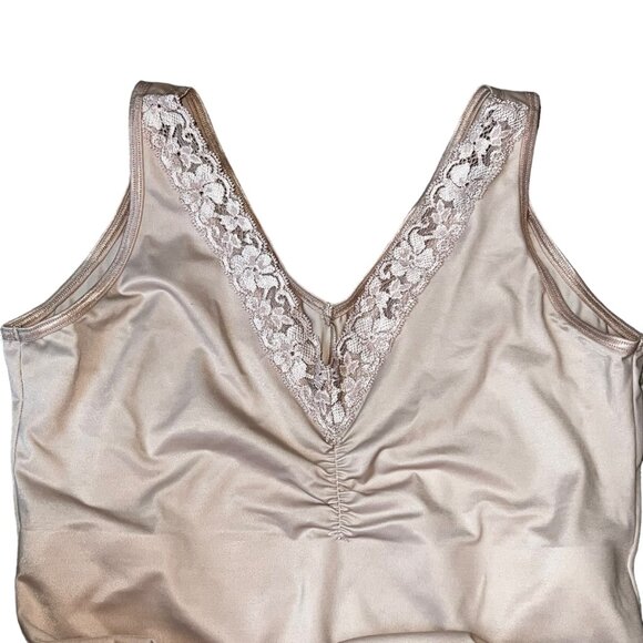 Vintage Ruby Ribbon Shapewear Lace Trim Camisole Size 34 Beige Control Top - Picture 3 of 5
